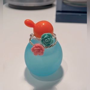 Two Set Rose Rings with Braided Band/ Pink and Teal